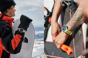 snow boarder and surfer with garmin instinct