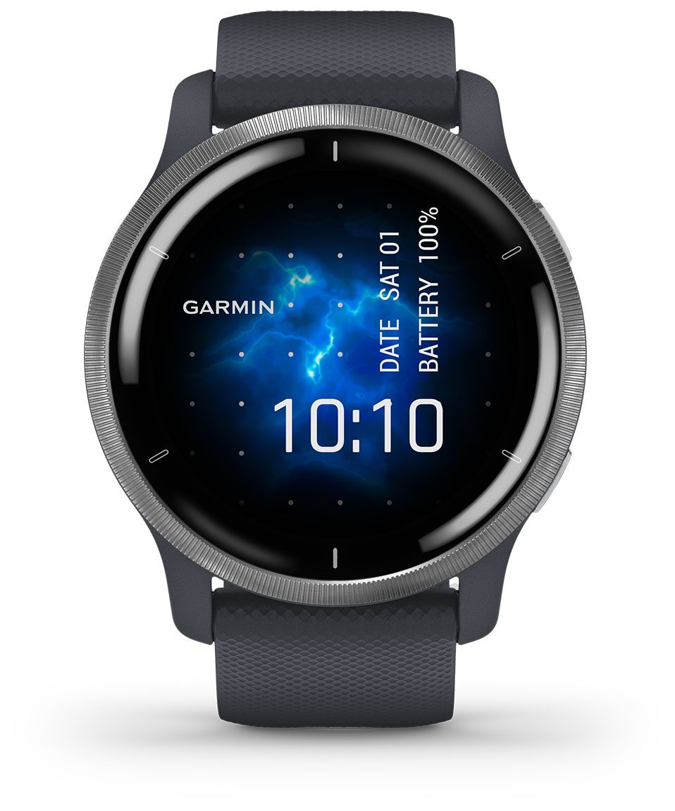 Garmin Venu 2 Silver with Granite Blue Silicone Band 010 02430 10