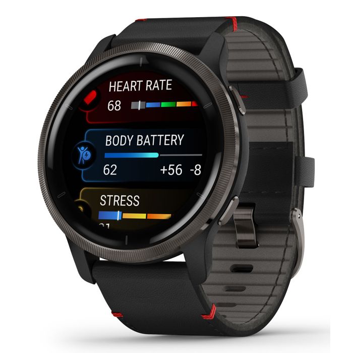 Garmin Venu Black with Slate Leather Band 010-02430-21