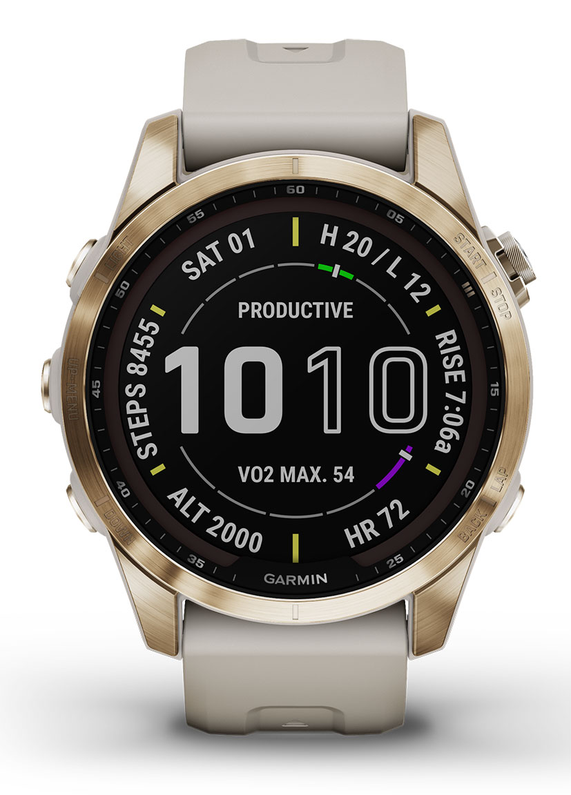 Garmin Fenix 7S Sapphire Solar Cream Gold Titanium with Light Sand