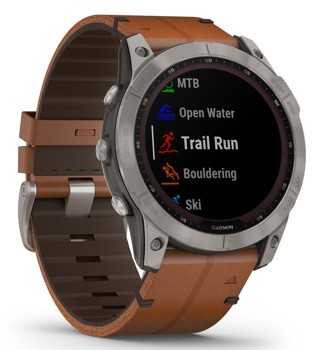 Garmin Fenix 7X Sapphire Solar Titanium with Chestnut Leather Band + Silicone Band 010-02541-19 - watchesonline.com Garmin Fenix 7X Sapphire Solar Titanium with Chestnut Leather Band + Silicone Band 010-02541-19 - watchesonline.com