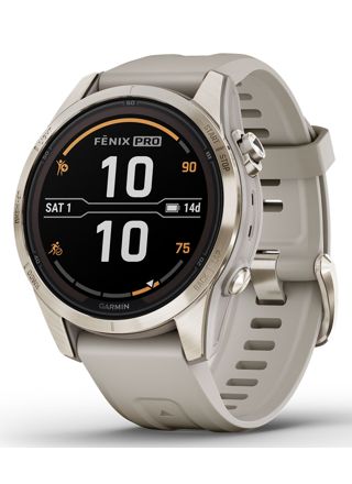 Garmin Fenix 7S Pro Sapphire Solar Edition Soft Gold Stainless Steel Sand Leather Band 010-02776-15
