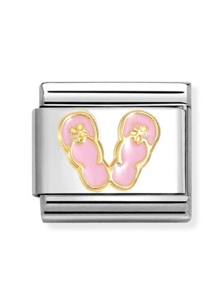 Nomination Composable Classic gold symbols Pink and white flip flops 030272/89
