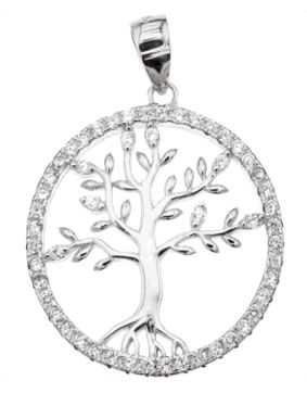 Silver Bar Tree of Life zirconia pendant 20 mm 86
