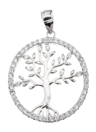 Silver Bar Tree of Life zirconia pendant 20 mm 86