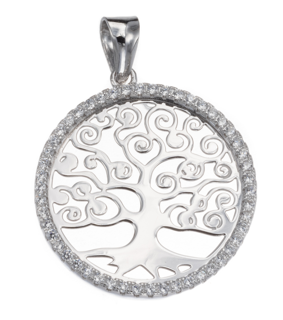Silver Bar Tree of Life zirconia pendant 24 mm 7260