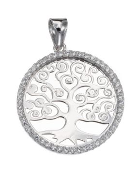 Silver Bar Tree of Life zirconia pendant 24 mm 7260
