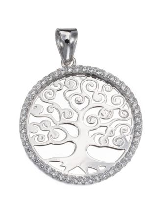 Silver Bar Tree of Life zirconia pendant 24 mm 7260
