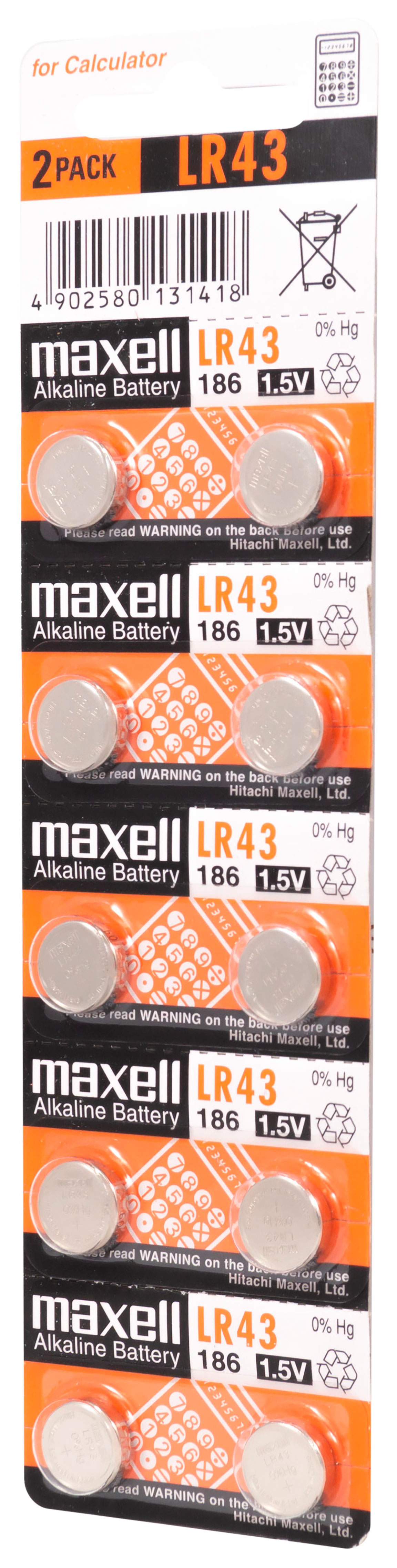 Maxell alkaline button battery LR43 10PK MF (5X2) 1.5V