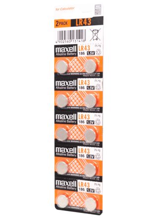 Maxell alkaline button battery LR43 10PK MF (5X2) 1.5V