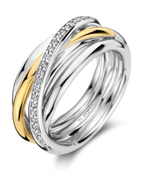 TI SENTO two-tone crossover silver ring with zirconia stones 12318ZY
