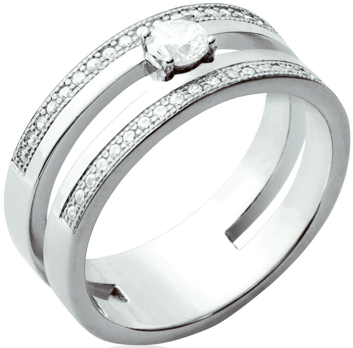 Lykka Casuals wide open-shank sidestone ring in silver 8,5 mm