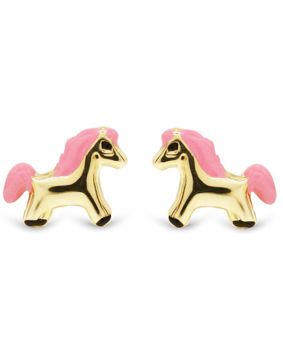 Goldearrings horse lightred enamel 126881pink