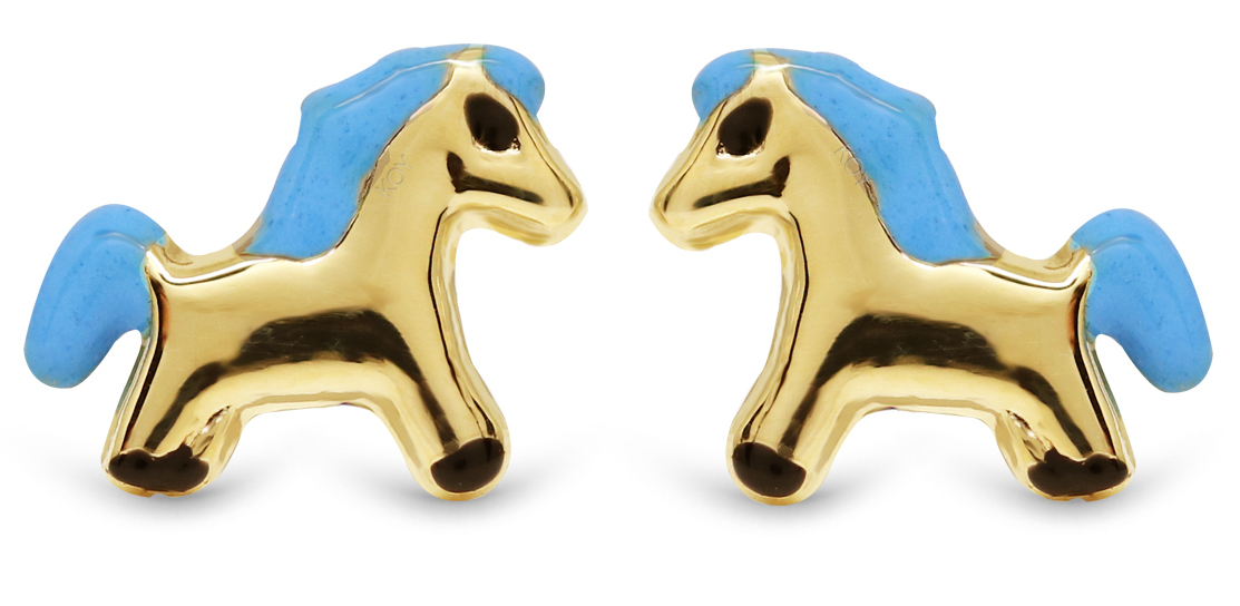 Goldearrings horse blue enamel 126881sin