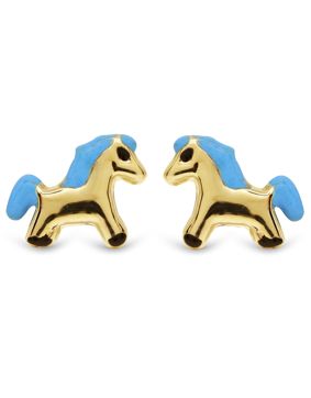 Goldearrings horse blue enamel 126881sin