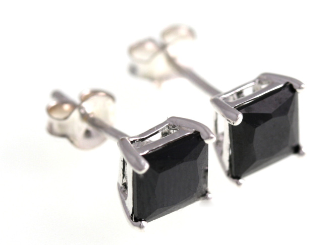 Silver Bar square zirconia earrings black 8x8 mm 3482