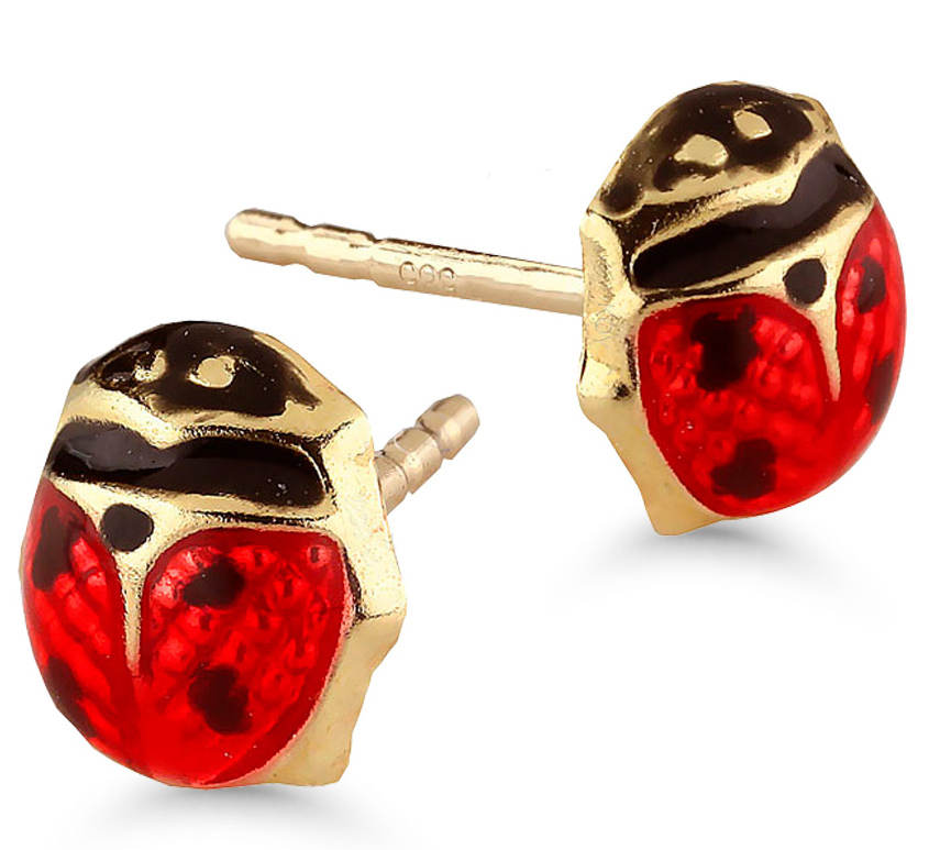 Goldearrings ladybug red enamel 1527pun