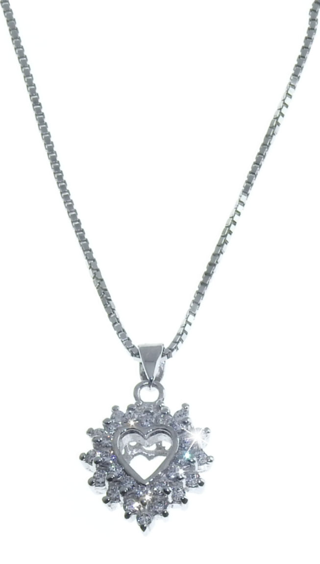 Rodinated Silver Small Heart Pendant Necklace 45cm E36-R/VEN024/45