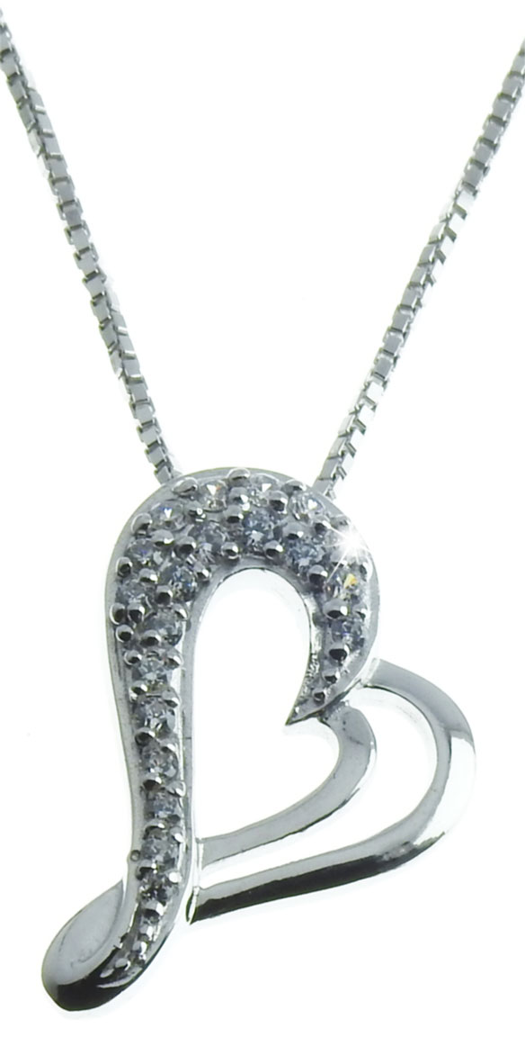 Rodinated Silver Big Heart Pendant Necklace 45cm E42-R/VEN024/45