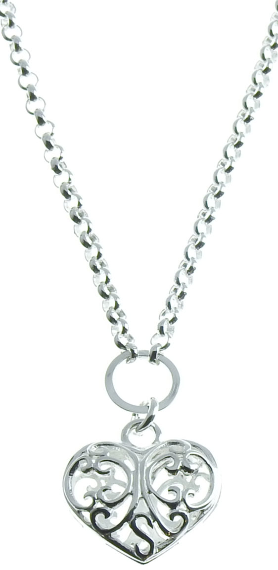 Silver lace heart necklace 45cm with chain EK12/45