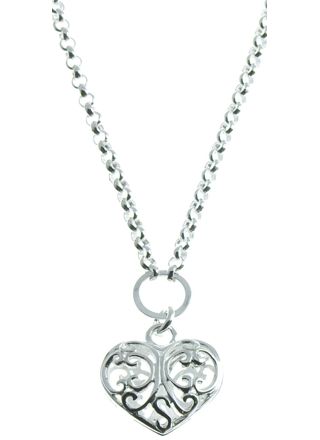 Silver lace heart necklace 45cm with chain EK12/45