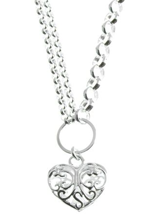 Silver lace heart necklace 45cm with double chain EK13/45