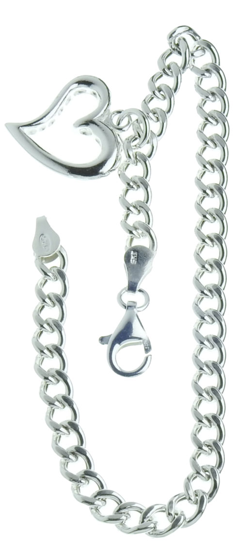 Silver Heart Curb Chain Bracelet R24/18