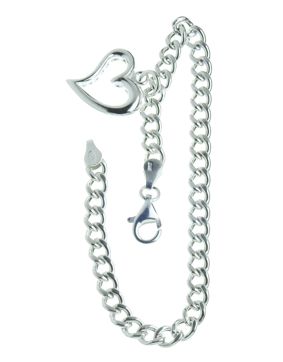Silver Heart Curb Chain Bracelet R24/18