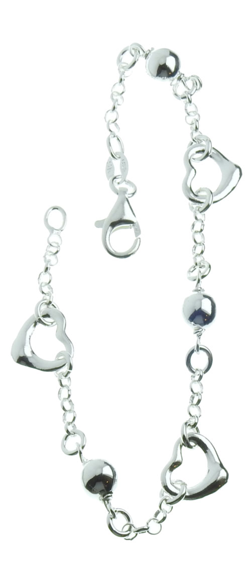 Silver Bracelet sphere and hearts R16/18.5