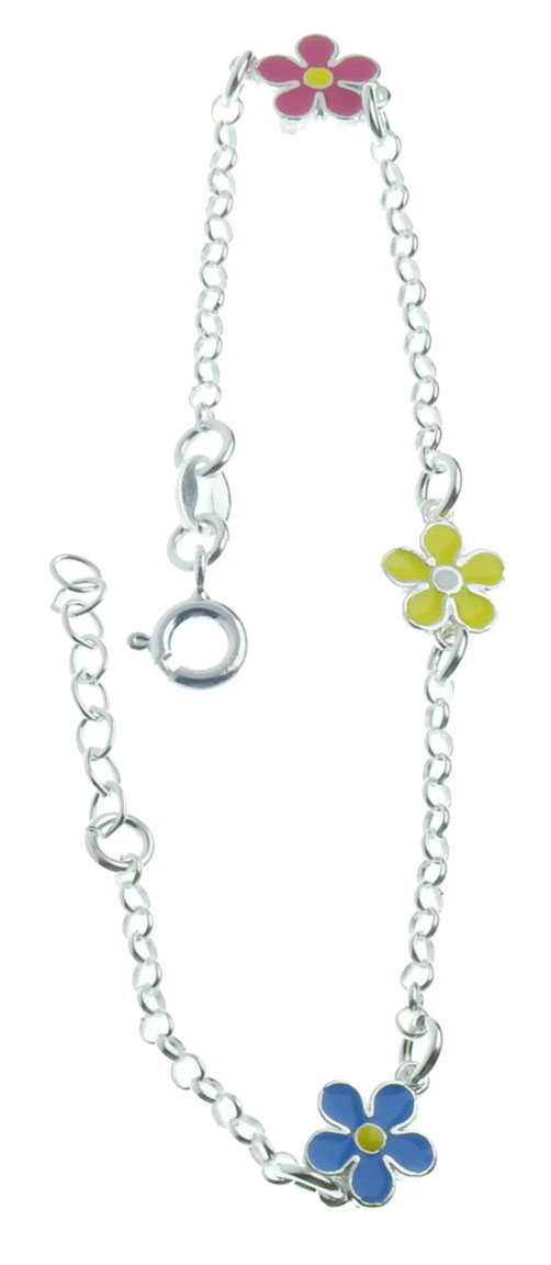 Silver kids Bracelet emaloidut flowers R181/16-2