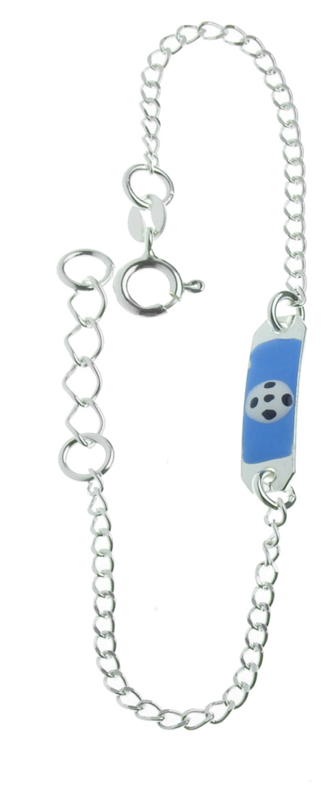 Silver Childrens Bracelet With Engraving Plate Enamelled Football R121/16