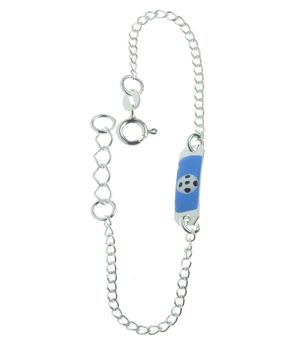 Silver Childrens Bracelet With Engraving Plate Enamelled Football R121/16