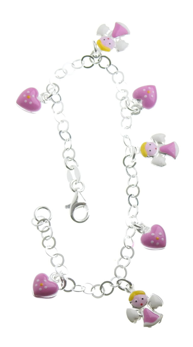 Silver childrens bracelet enamelled heart and Angel R160/16