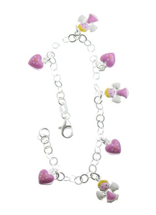 Silver childrens bracelet enamelled heart and Angel R160/16