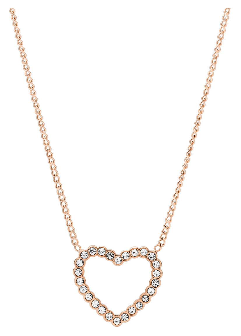 Fossil Necklace Open Heart Rose Gold-Tone Stainless Steel