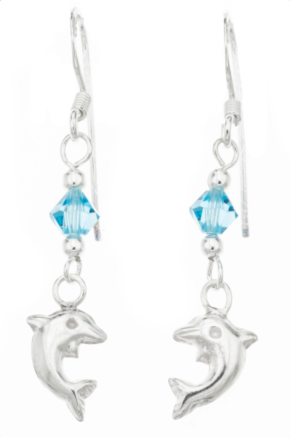Silver Bar dolphin hanging earrings blue crystal 36 mm 1856