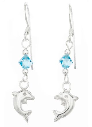 Silver Bar dolphin hanging earrings blue crystal 36 mm 1856