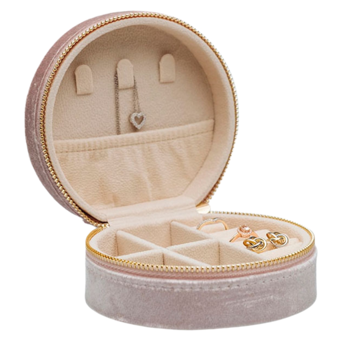 Lykka velvet pink round jewellery box