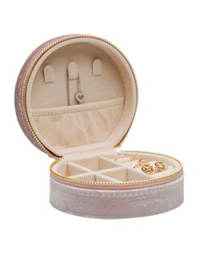 Lykka velvet pink round jewellery box