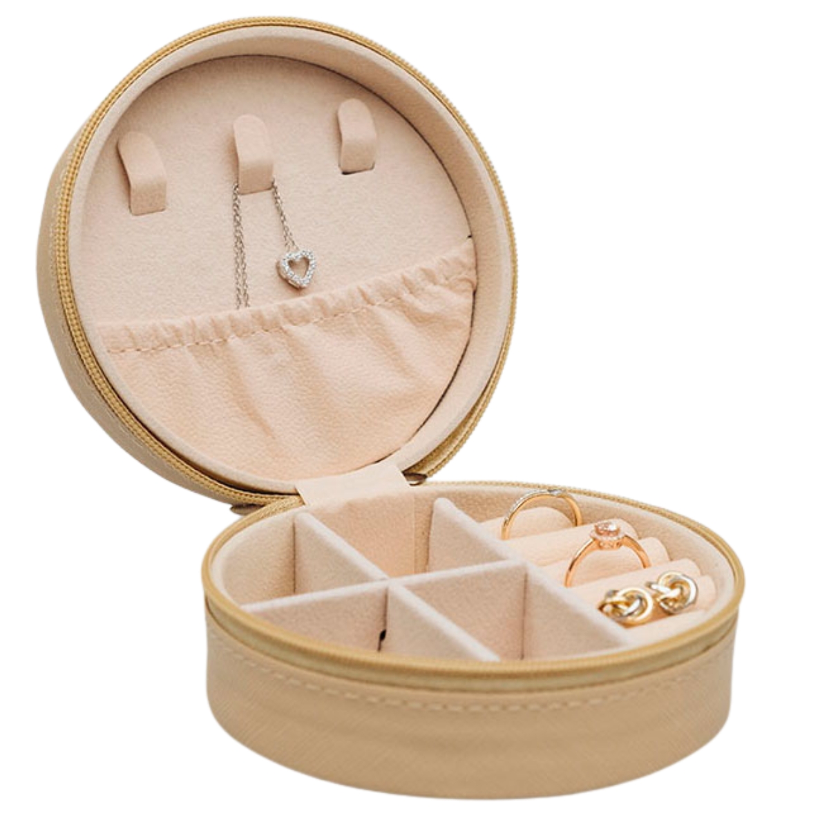 Lykka imitation leather beige round jewellery box