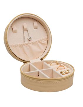 Lykka imitation leather beige round jewellery box