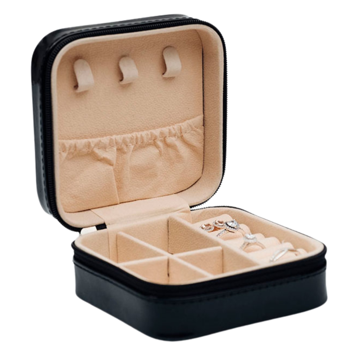 Lykka imitation leather black square jewellery box