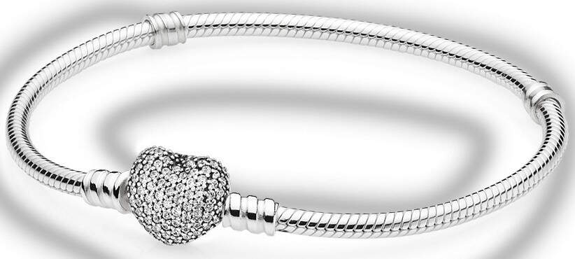 Pandora bracelet, pavéheart Silver 590727CZPandora rannekoru, pavésydän hopea 590727CZ 18cm