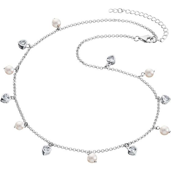 Pirami girl necklace, with zirconium hearts white pearl 30010311