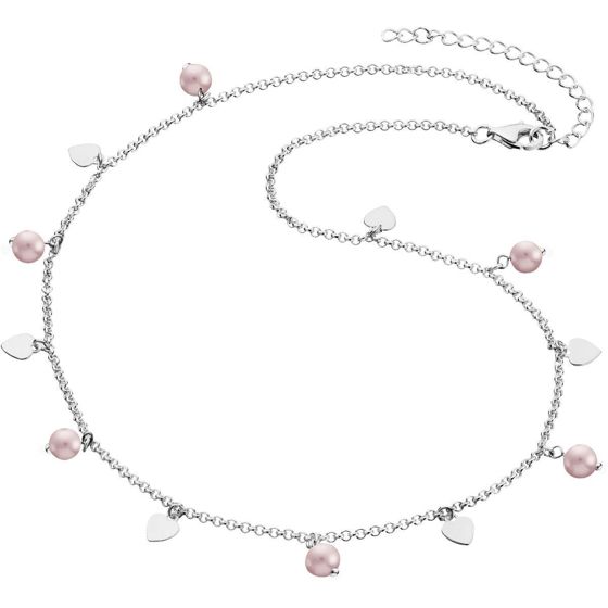 Pirami girl necklace, with silver hearts, rose pearl 30010310