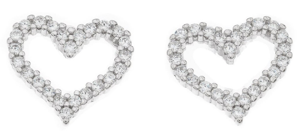 Silver Bar Prettty heart pave earrings 10 x 11 mm 2130