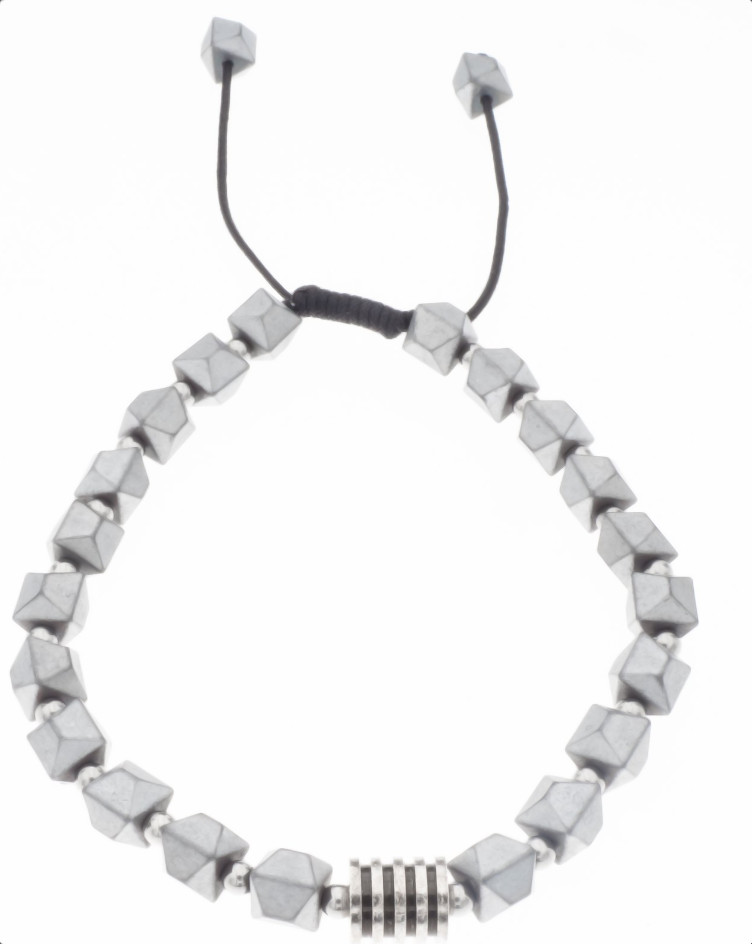 Silver Bar hematite prisma bracelet grey adjustable 2197