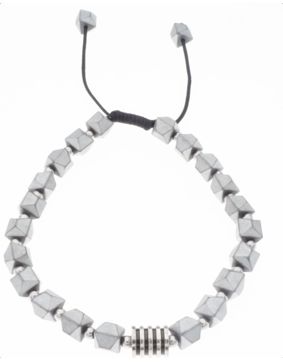 Silver Bar hematite prisma bracelet grey adjustable 2197