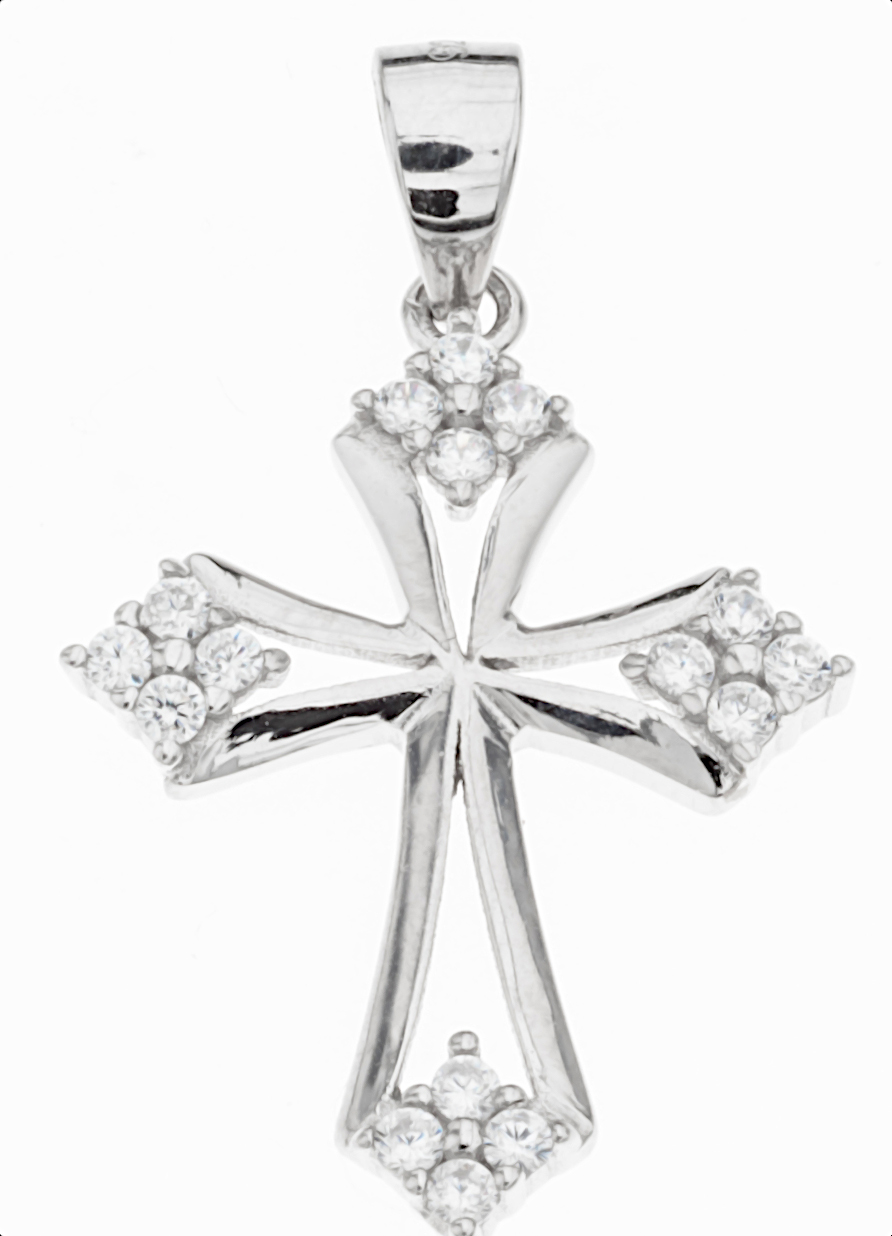 Silver Bar Four star cross zirconia pendant 24 mm 2264