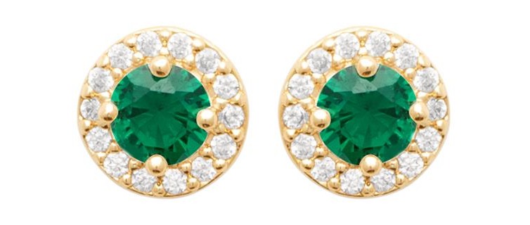Lykka Casuals gold-plated halo green cubic zirconia silver earrings